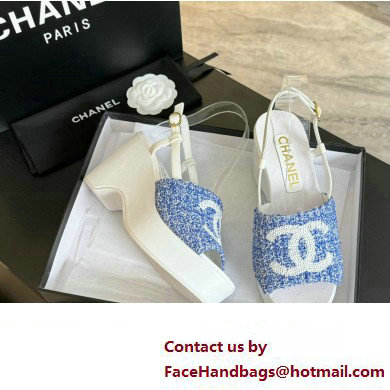 Chanel Tweed  &  Patent Calfskin Sandals G45555 Blue 2024